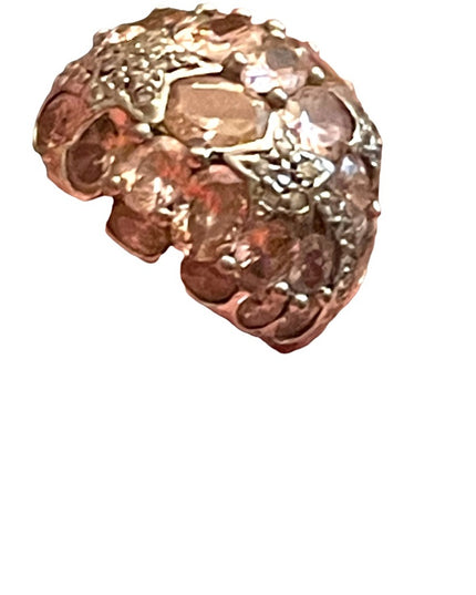 Vintage pink ice crystal domed 925 ring large statement