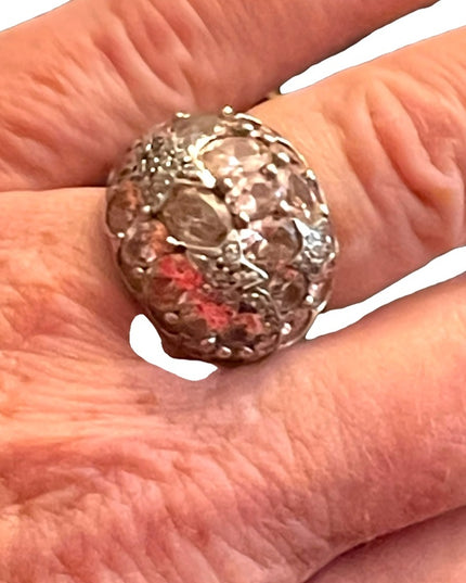 Vintage pink ice crystal domed 925 ring large statement