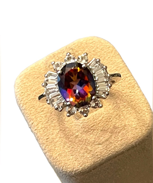 Sterling silver BBJ Fancy CZ Simulated topaz fabcy dinner ring