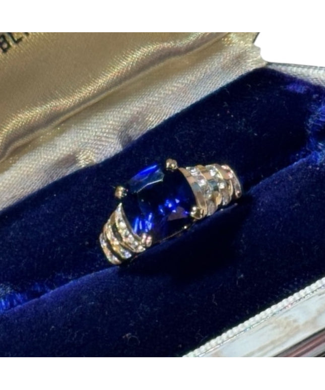 Lovely ADI 925 Gold plt sterling silver 925 Blue sapphire CZ ring
