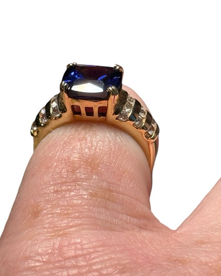 Lovely ADI 925 Gold plt sterling silver 925 Blue sapphire CZ ring