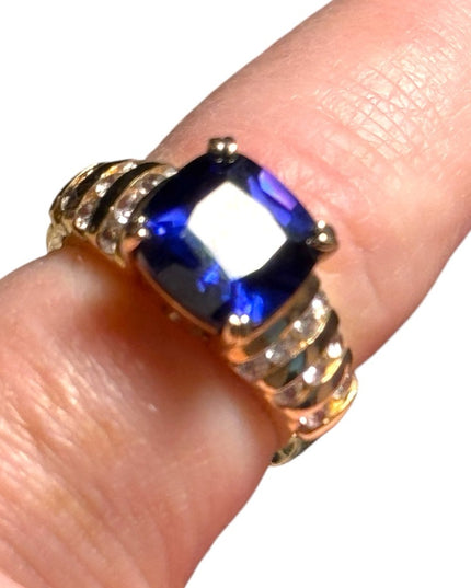 Lovely ADI 925 Gold plt sterling silver 925 Blue sapphire CZ ring