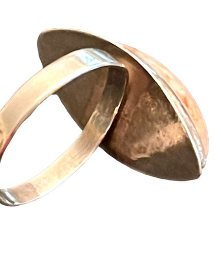 Silver vintage pink stone oblong elongated  ring