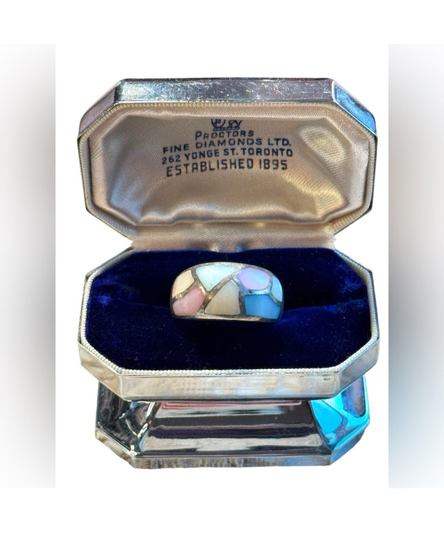 Vintage sterling silver colorful MOP mosaic sterling silver 925 ring