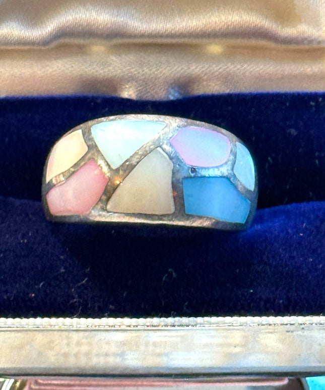 Vintage sterling silver colorful MOP mosaic sterling silver 925 ring