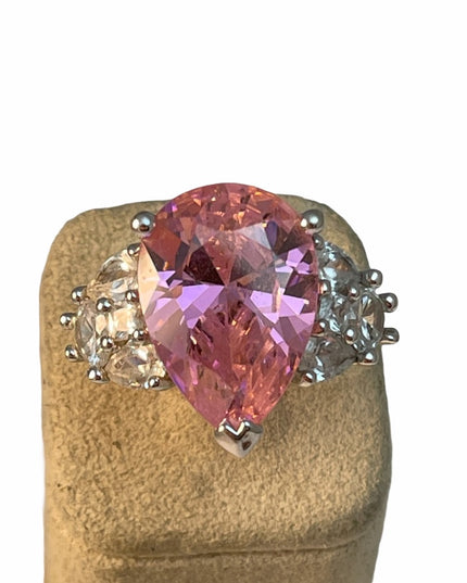 LG Heavy chunky pink ice cocktail ring silver