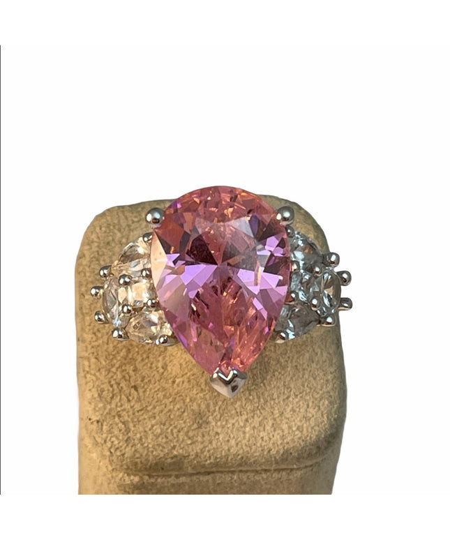LG Heavy chunky pink ice cocktail ring silver