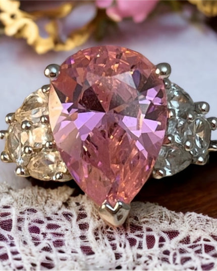 LG Heavy chunky pink ice cocktail ring silver