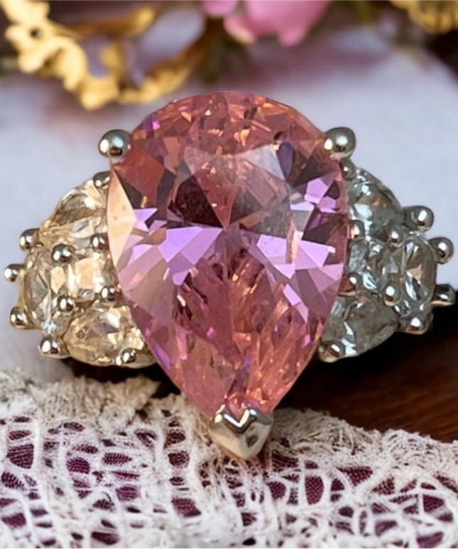 LG Heavy chunky pink ice cocktail ring silver