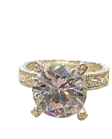 Sterling silver SU CZ 925 Ornate large glass engagement ring