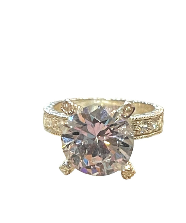 Sterling silver SU CZ 925 Ornate large glass engagement ring