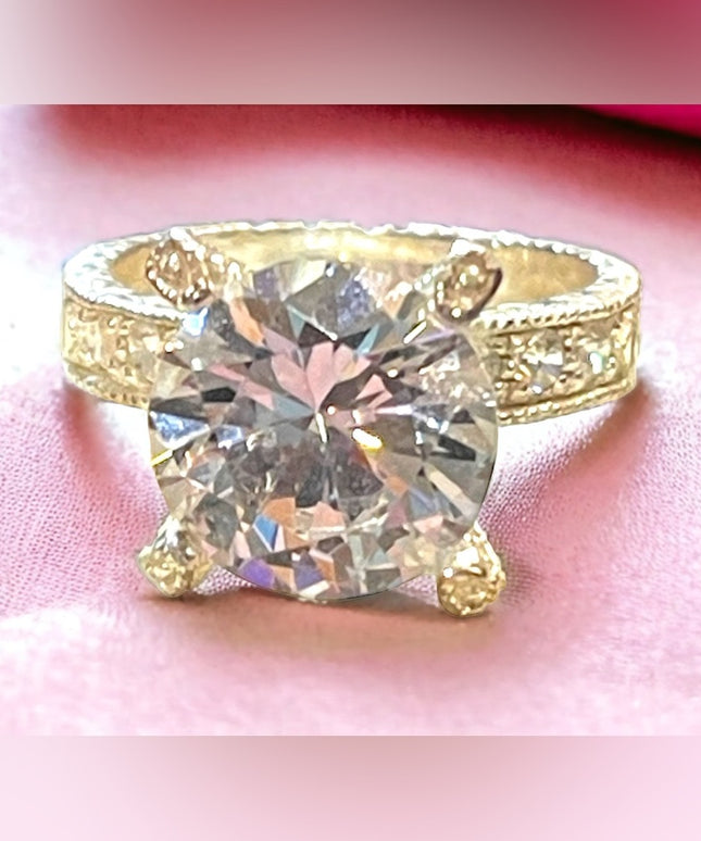 Sterling silver SU CZ 925 Ornate large glass engagement ring