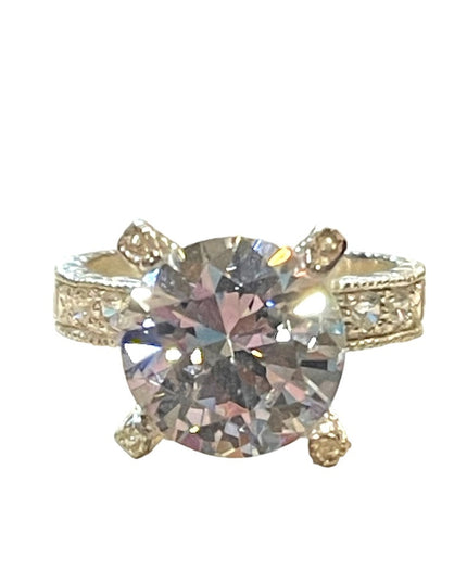 Sterling silver SU CZ 925 Ornate large glass engagement ring
