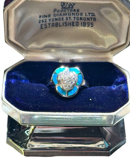 Lovely CZ crystal and opal mosaic fancy design 925 sterling silver ring