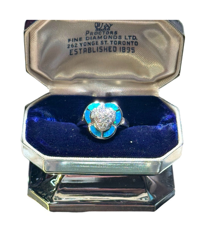Lovely CZ crystal and opal mosaic fancy design 925 sterling silver ring