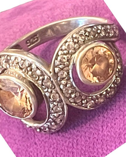 Looks sooo real lovely sterling silver 925 marcasite champagne CZ topaz ring