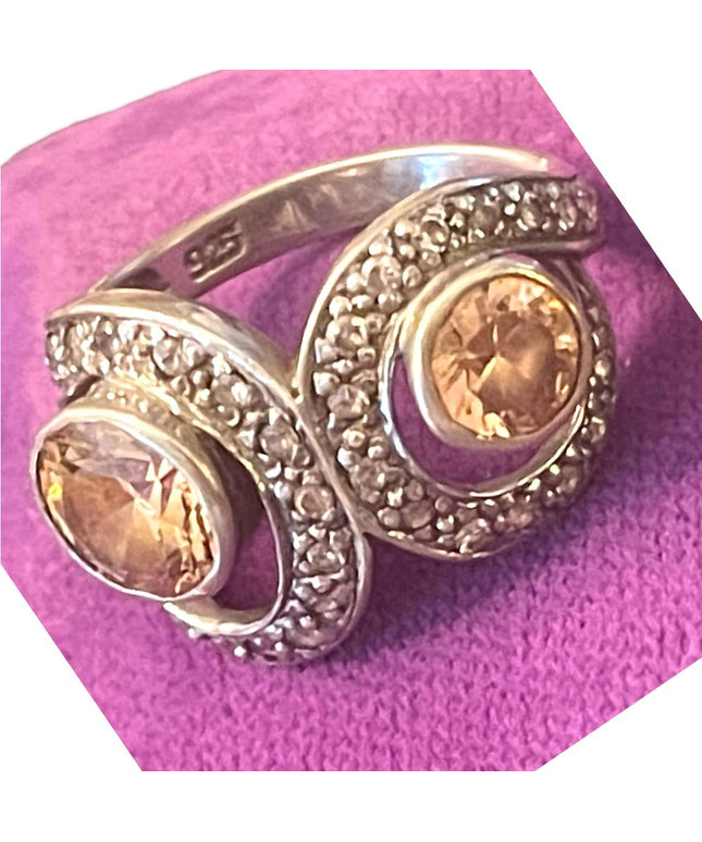 Looks sooo real lovely sterling silver 925 marcasite champagne CZ topaz ring