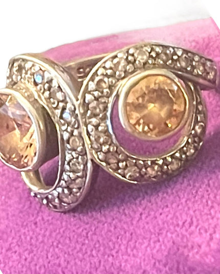 Looks sooo real lovely sterling silver 925 marcasite champagne CZ topaz ring