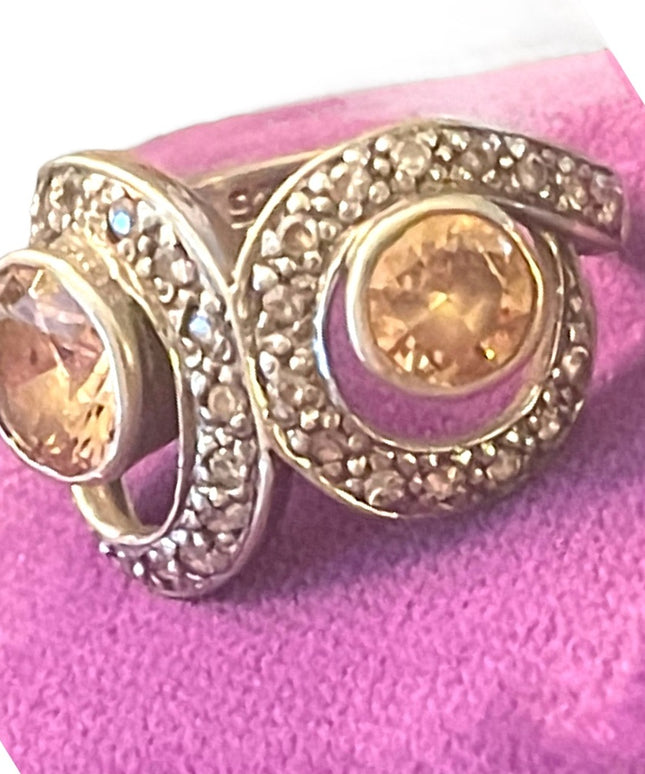 Looks sooo real lovely sterling silver 925 marcasite champagne CZ topaz ring