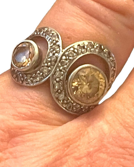 Looks sooo real lovely sterling silver 925 marcasite champagne CZ topaz ring
