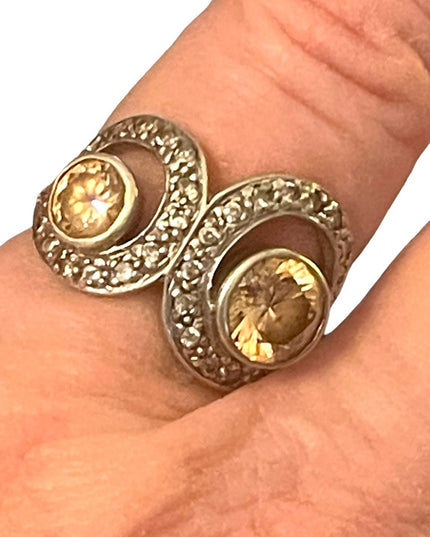 Looks sooo real lovely sterling silver 925 marcasite champagne CZ topaz ring