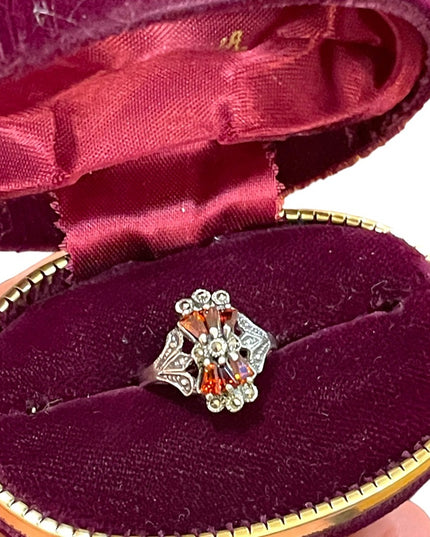 Vintsge sterling silver garnet Marcasite 925 fancy design ring
