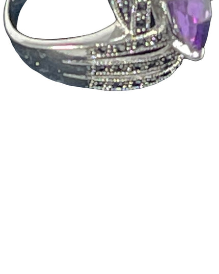 Purple crystal Marcasite rhodium plated ring silver