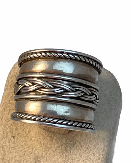 Vintage sterling silver 925 etched rope design cigar band ring