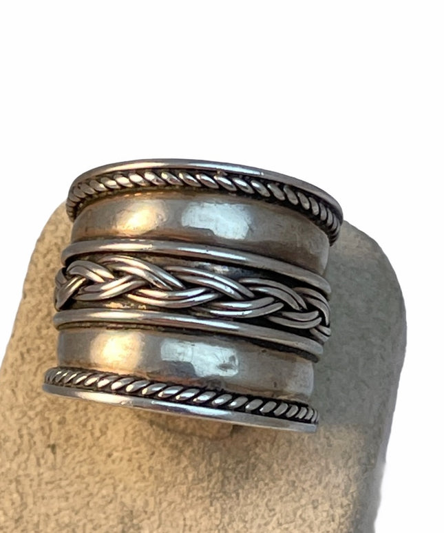 Vintage sterling silver 925 etched rope design cigar band ring