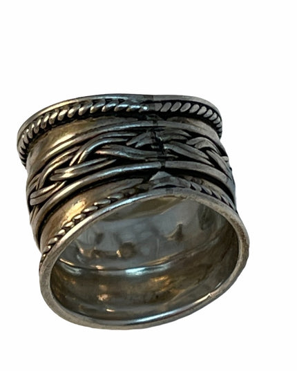 Vintage sterling silver 925 etched rope design cigar band ring