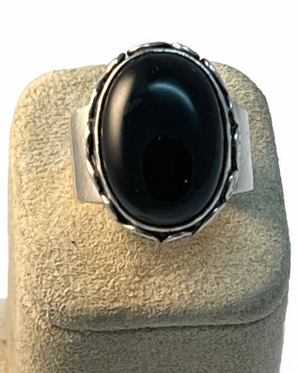 Sterling silver black onyx fancy design ring