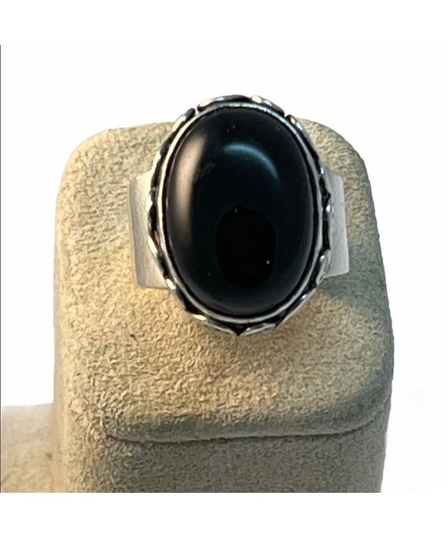Sterling silver black onyx fancy design ring