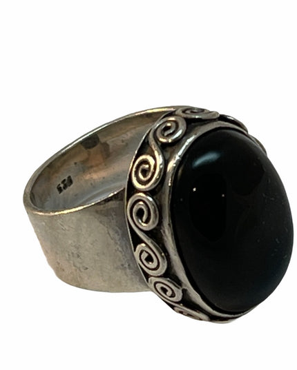 Sterling silver black onyx fancy design ring