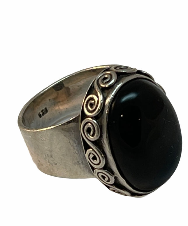 Sterling silver black onyx fancy design ring