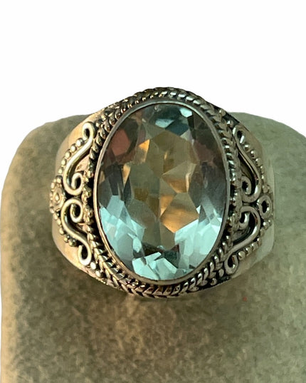Sterling silver green amethyst fancy ornate ring