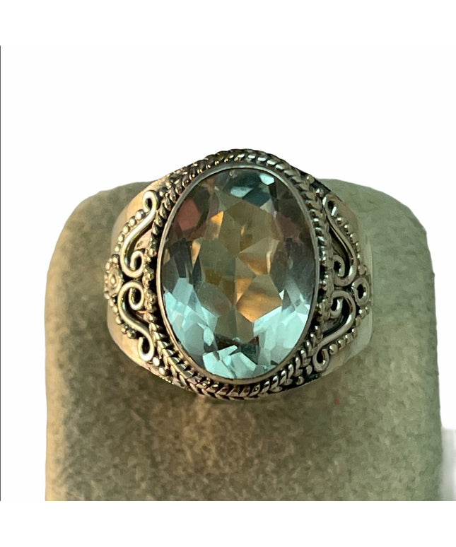 Sterling silver green amethyst fancy ornate ring