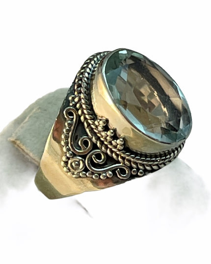 Sterling silver green amethyst fancy ornate ring