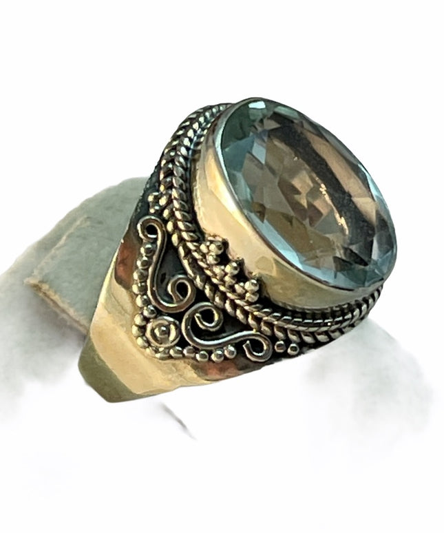 Sterling silver green amethyst fancy ornate ring