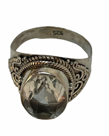 Sterling silver green amethyst fancy ornate ring