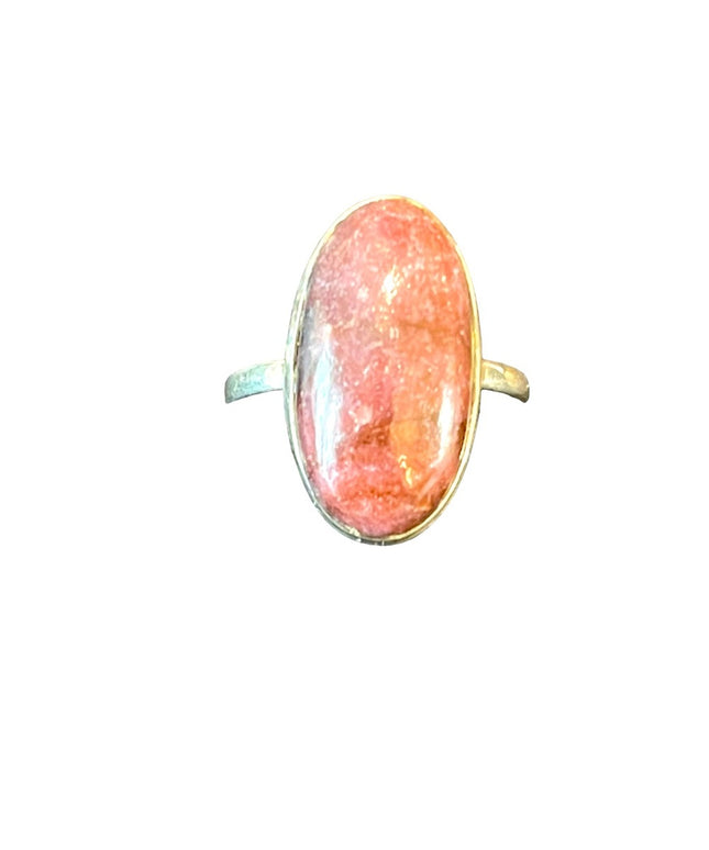 Vintage Pink Rhodonite Oblong 925 Sterling silver 925 ring