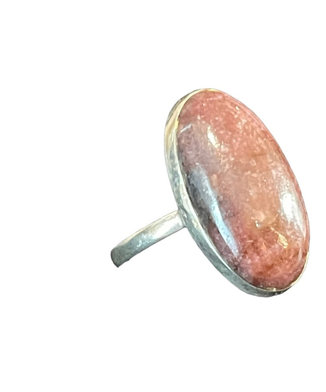 Vintage Pink Rhodonite Oblong 925 Sterling silver 925 ring