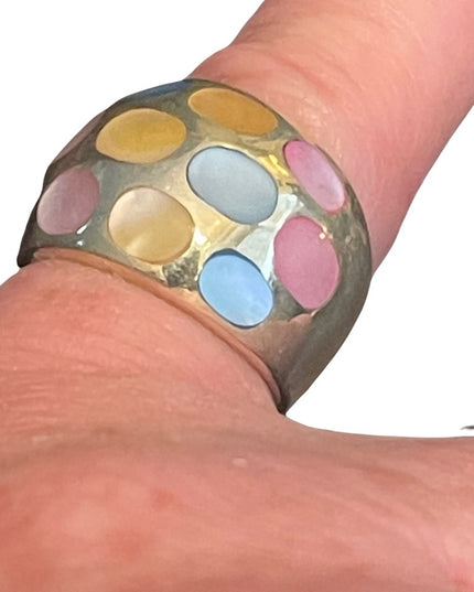 Colorful dyed pearl Sterling silver 925 chunky dome ring