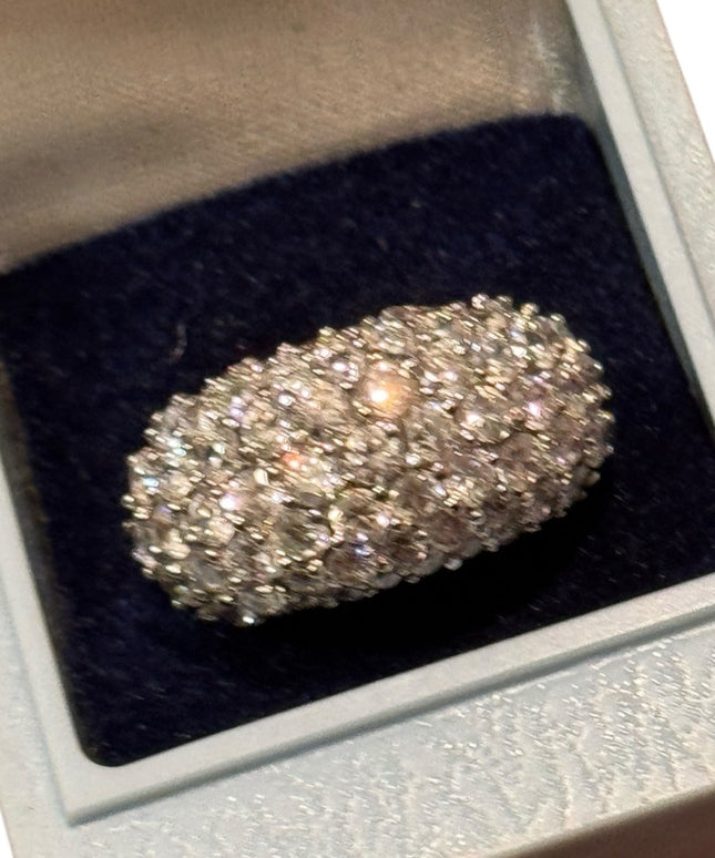 Elegant Sterling Silver 925 CZ Cluster Band Women's Ring