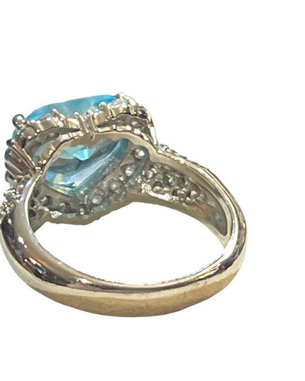Lovely Sterling silver 925 Sim Blue Topaz & Sim Diamond glass ring Heart
