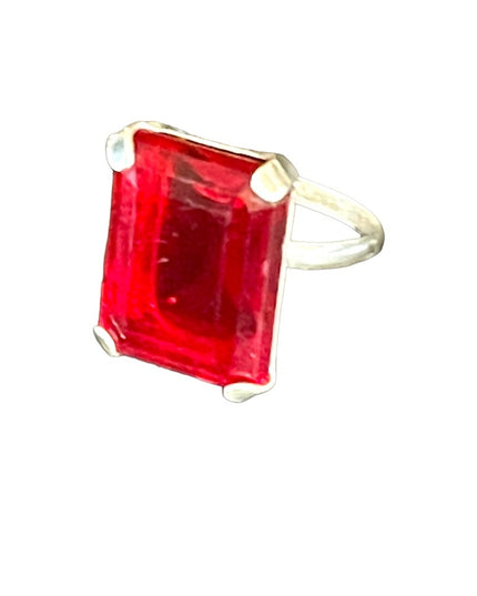 Vintage Ruby red GLASS fancy large sterling ring square center