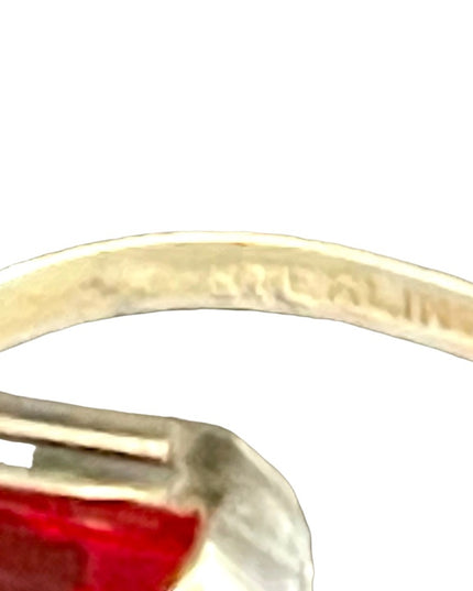 Vintage Ruby red GLASS fancy large sterling ring square center