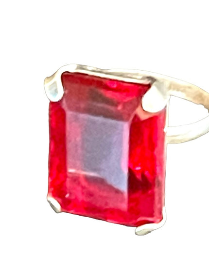 Vintage Ruby red GLASS fancy large sterling ring square center