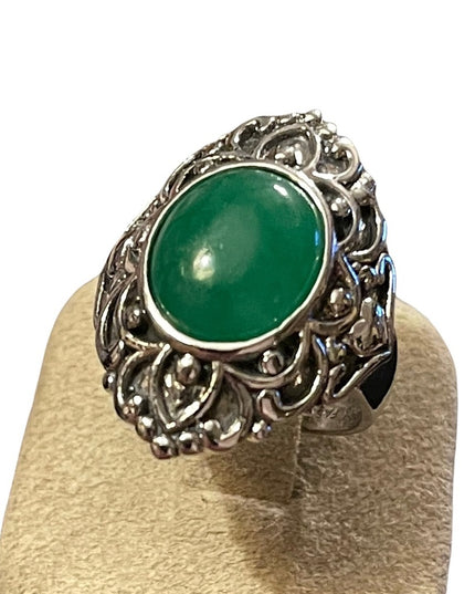 Sterling silver 925 green stone filagree fancy ring victorian antique style