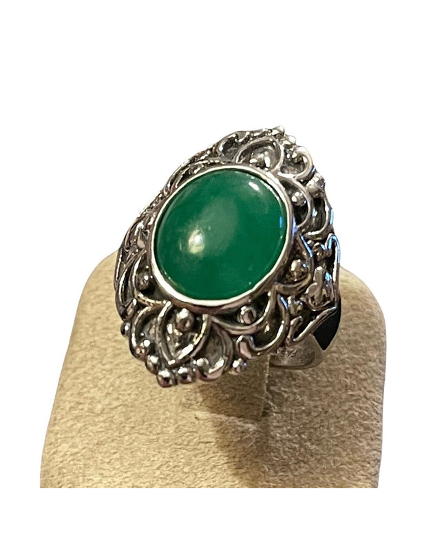 Sterling silver 925 green stone filagree fancy ring victorian antique style