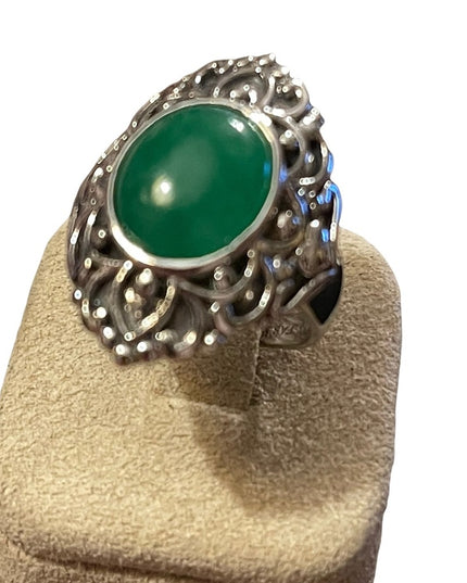 Sterling silver 925 green stone filagree fancy ring victorian antique style